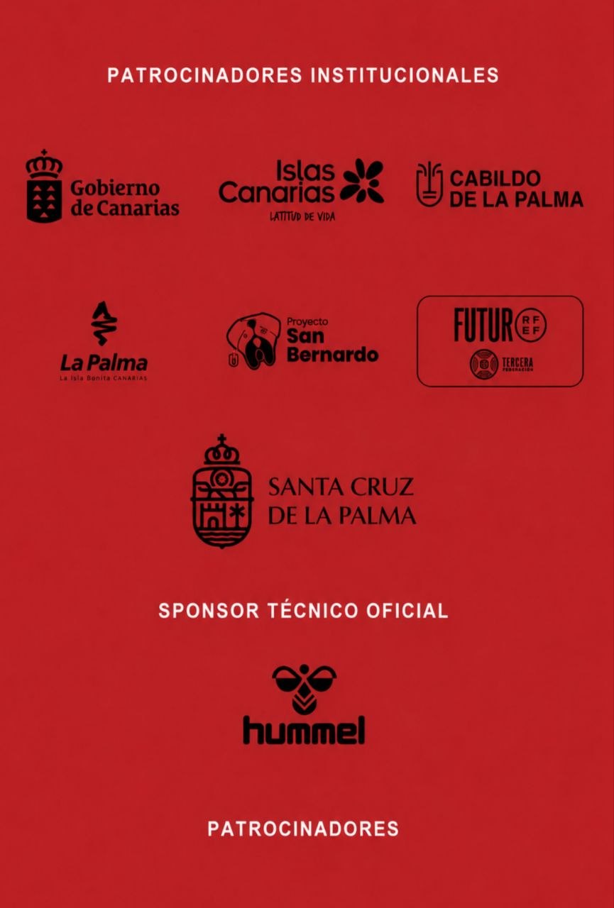 Patrocinadores institucionales del CD Mensajero: Gobierno de Canarias, Islas Canarias, Cabildo de La Palma, La Palma, Proyecto San Bernardo, FUTUR, Santa Cruz de La Palma y Hummel